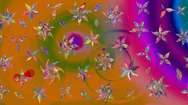 Çiçekli karalama şeklinde Raster çiçek deseni. Turuncu renkte yaz çiçekleri. Raster illüstrasyonu.