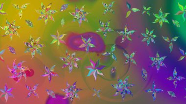 Parlak renkli çiçekli ve yeşil yapraklı harika bir çiçek deseni. Halk tarzı. Modern çiçek arkaplanı. Moda baskıları için zarif bir şablon.