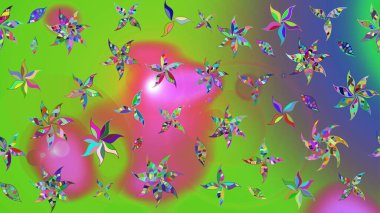 Raster illüstrasyonu. Yeşil renkli çiçekler. Çiçek desenli eskiz, vuruşlar, sıçramalar, yaz çiçekleri..