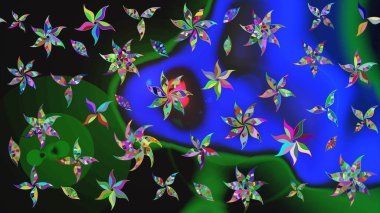 Mavi renkte etnik çiçeklerle süslenmiş zarif bir eskiz. Asya Tekstil 'inde Raster Çiçek İllüstrasyonu.