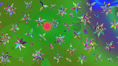 El çizimi. Raster illüstrasyonu. Çiçekli, yapraklı, çiçek desenli çizim..