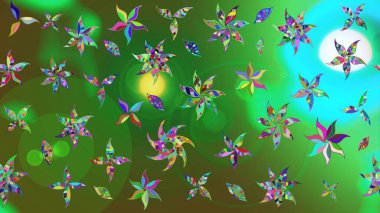 Düz Çiçek Elementleri Tasarımı. Sketch Colour Spring Theme eskiz kalıbı. Yeşil renkli çiçekler. Sevimli çiçek raster deseni.