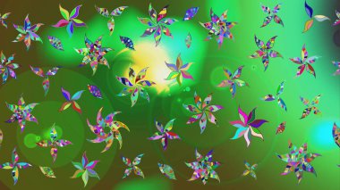 Çiçekli güzel suluboya desen. Raster illüstrasyonu. Yeşil renklerde.