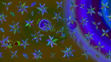 Kahverengi renkli çiçekler. Raster illüstrasyonu. El çizimi çiçekli soyut çizim deseni.