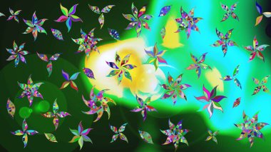 Raster çiçek desenleri çiziyor. Vadinin yeşil renkli çiçekleri.