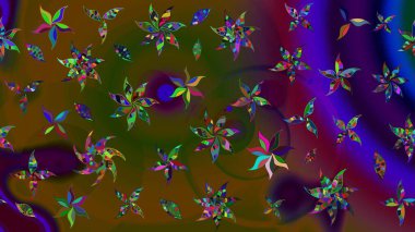 Küçük çiçekte hoş bir çiçek deseni var. Kahverengi renkler ve parlak çiçekler üzerine soyut çizim deseni. Çiçek elementli zarif raster dokusu..