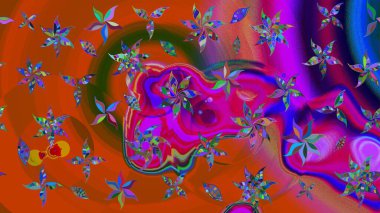 Raster illüstrasyonundaki çiçek desenli çizim. Turuncu renkte çiçekler.