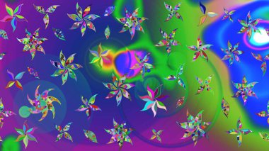 Mavi renkli çiçekler. Raster illüstrasyonu. Çiçek süslemeli çizim deseni.