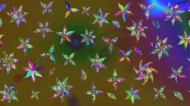 Raster illüstrasyonundaki çiçek desenli çizim. Yeşil renkte çiçekler.