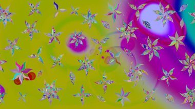 Raster deseni. Yumuşak, yeşil renkli bahar çiçekleri. Raster illüstrasyonu. Patlayan çiçekler soyut yerleştirilmiş.