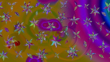 Raster illüstrasyonundaki çiçek desenli çizim. Kahverengi renkte çiçekler.