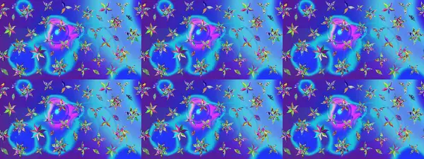 Mavi renkli Asya tekstili. Çiçek desenli çizim. Raster illüstrasyonu.