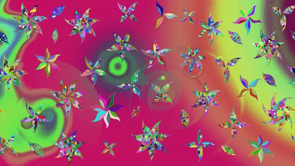 Çiçek desenli eskiz, darbeler, sıçramalar, yaz çiçekleri. Yeşil renkli çiçekler. Raster illüstrasyonu.