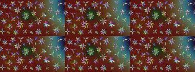 Raster Floral Illustration, Asyalı tekstil. Kahverengi renkli etnik çiçeklerle zarif bir eskiz deseni..