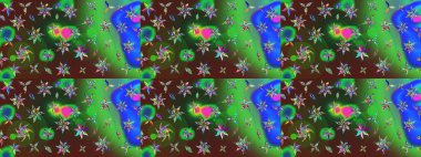 Raster illüstrasyonu. Çiçekli karalama şeklinde Raster çiçek deseni. Yumuşak, yeşil renkte bahar çiçekleri.