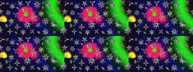 Raster illüstrasyonu. Raster illüstrasyonu. Asya tekstil tarzında. Gri renkli çiçekler. Çiçek desenini çiz.