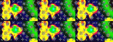 Düz Çiçek Elementleri Tasarımı. Renkli Bahar Teması eskiz kalıbı. Yeşil renkli çiçekler. Çiçek desenli çizim. Asya tekstil tarzında. Raster illüstrasyonu.