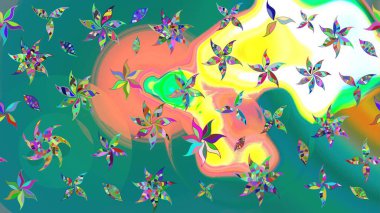 El çizimi. Raster illüstrasyonu. Çiçekli, yapraklı, çiçek desenli çizim..