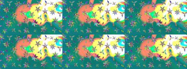 Raster illüstrasyonu. Mavi renklerde. Güzel kumaş deseni. Raster illüstrasyonunda çiçek deseni çizimi.