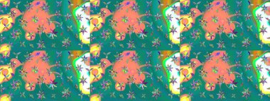 Çiçeksel fantezi tasarımı ve parlak bir arka plan çizimi. Düz Çiçek Elementleri Tasarımı. Renkli Bahar Teması çizim şablonu.