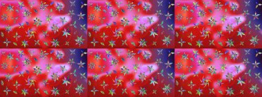 Çiçekli el çizimi çizimi deseni. Modern gelişim kırmızı raster arka plan duvar kağıdı çizimi klasik çizgili iz sürme desenli çiçekler, çiçekli süsler.