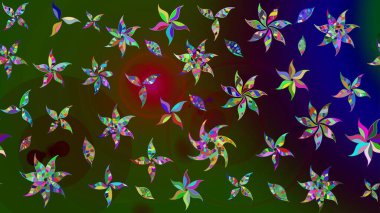 Raster illüstrasyonu. Şirin çiçekli eskiz deseni ve yeşil renkli yapraklar, suluboya çiçek deseni, duvar kağıdı, kart veya kumaş için fayanslı.