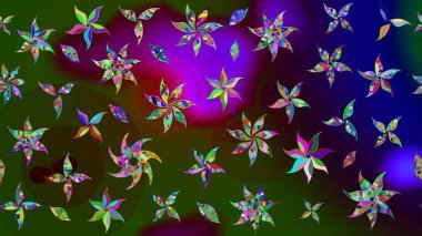 Soyut çiçek çizim kalıbı arka planı. Yeşil renklerde. Raster illüstrasyonu. Raster deseni. Küçük çiçekte sevimli çiçek deseni var..