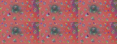 Üzerinde pembe renkte karalamalar olan çiçek desenleri çiz. Raster illüstrasyonu.