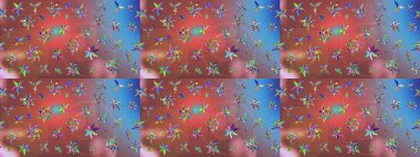 Renkli Bahar Teması eskiz kalıbı. Raster Modaya uygun kumaş deseni. Pembe renkli şirin çiçek deseni. Düz Çiçek Elementleri Tasarımı.