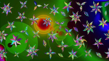 Yumuşak, yeşil renkli bahar çiçekleri. Raster illüstrasyonu. Çiçek ve yapraklı karalama şeklinde Raster çiçek deseni.