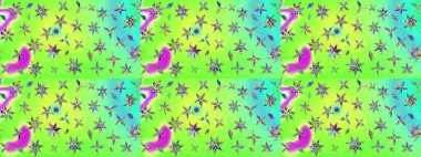 Yeşil renkli etnik çiçeklerle süslenmiş zarif bir eskiz şekli. Raster Çiçek İllüstrasyon Şirin Tekstil.