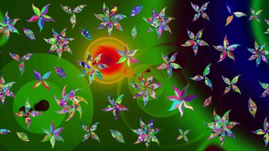 Çizim çiçek deseni duvar kâğıdı olarak kullanılabilir. Raster illüstrasyonu. Yeşil renkte çiçekler.