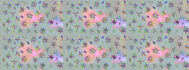 Raster illüstrasyonu. Suluboya çiçekli çiçek deseni. Gri renkli Asya tekstili.