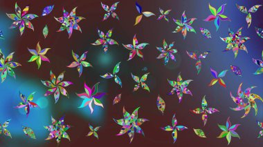 Renkli Bahar Teması eskiz kalıbı. Mor renkli çiçekler. Raster illüstrasyonundaki çiçek desenli çizim. Düz Çiçek Elementleri Tasarımı.