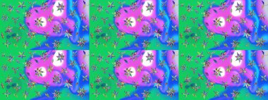 Yeşil renkli çiçekler. Çiçek süslemeli çizim deseni. Raster illüstrasyonu.