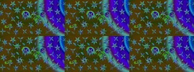 Düz Çiçek Elementleri Tasarımı. Sevimli çiçek raster deseni. Renkli Bahar Teması eskiz kalıbı. Kahverengi renkte çiçekler.