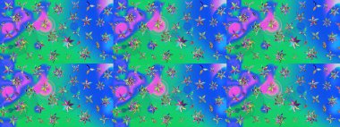 Raster illüstrasyonundaki çiçek desenli çizim. Renkli Yaz Temalı eskiz kalıbı. Mavi renkli çiçekler. Düz Çiçek Elementleri Tasarımı.