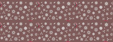 Kahverengi renkte çok kahverengi, zarif küçük çiçekler ve komik böcekler, raster desen, illüstrasyon.