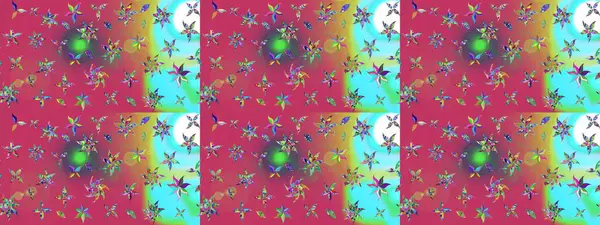 Suluboya elle çizilmiş çiçek desenli eskiz deseni. Parlak renkli fantezi çiçekleri, yapraklar, pembe renkli tomurcuklar.