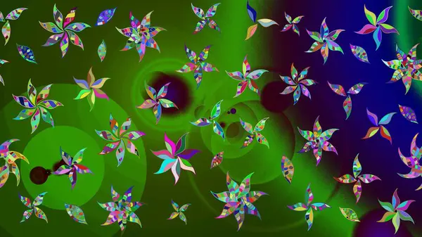 Renkli Yaz Temalı eskiz kalıbı. Raster Illustrasyon 'daki Çiçek Deseni' nin son moda çizimi. Yeşil renkli çiçekler. Düz Çiçek Elementleri Tasarımı.