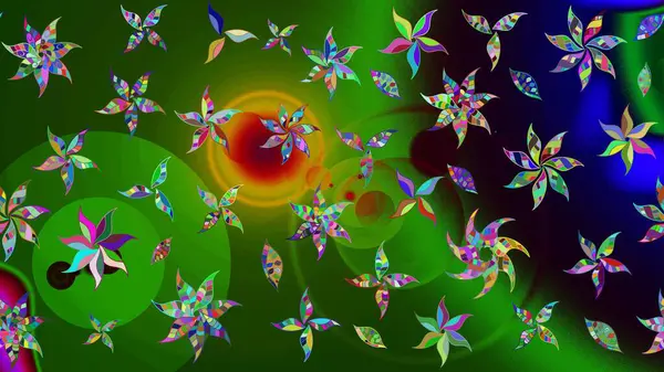 Yumuşak, yeşil renkli bahar çiçekleri. Raster illüstrasyonu. Çiçek ve yapraklı karalama şeklinde Raster çiçek deseni.