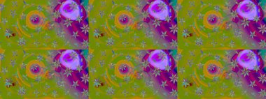 Elle çizilmiş çiçek desenli Raster çizimi. Yeşil arka planda. Çocuksu tasarım. Tekstil, kumaş, ambalaj, hatıra defteri için güzel çiçek arkaplanı..