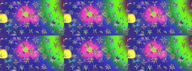 Düz Çiçek Elementleri Tasarımı. Sevimli çiçek raster deseni. Mavi renkli çiçekler. Renk Bahar Teması eskiz şablonu.