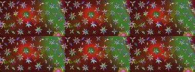 Kahverengi üzerine kahverengi. El çizimi çiçek unsurları olan soyut çizim raster deseni. Çiçekli ipek eşarp. Retro tekstil tasarım koleksiyonu. 1950 'ler-1960' lar motifleri.