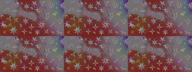 Düz Çiçek Elementleri Tasarım Raster illüstrasyonu. Kahverengi renkli çiçekler. Renkli Bahar temalı eskiz kalıbı. Çiçekli çiçek deseni, suluboya..