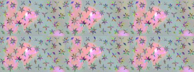 Raster illüstrasyonu. Eski moda arka plan. Güzel, parlak, pürüzsüz kumaş, tuval. Desen, çizim, çiçek sınırı. Kıvırcık, parlak örgü. Çiçeklerin çelengi.