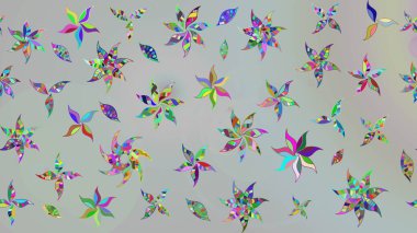 Çiçekli karalama şeklinde Raster çiçek deseni. Raster illüstrasyonu. Gri renkte bahar çiçekleri..