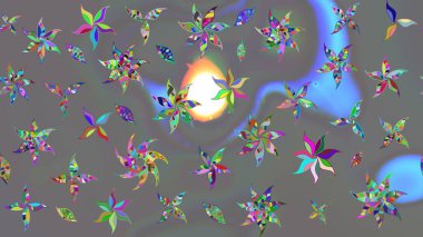 Eskiz geçmişi. Kumaş, tekstil, duvar kağıdı baskısı için. Renkli desenli eskiz deseni, gri çiçekler ve dekoratif elementlerle. Eski usul. Raster illüstrasyonu.