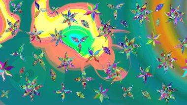 Çiçekleri, deniz kabukları, mandalaları ve suluboya efektleriyle donanma geçmişi. Yatak çarşafları, ceket, paket tasarımı, kumaş ve moda kavramları için tekstil baskısı. Çizim kalıbı etnik tasarım.