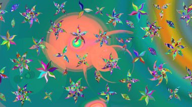 Düz Çiçek Elementleri Tasarımı. Sevimli çiçek raster deseni. Renkli Yaz Temalı eskiz kalıbı. Mavi renkte çiçekler.